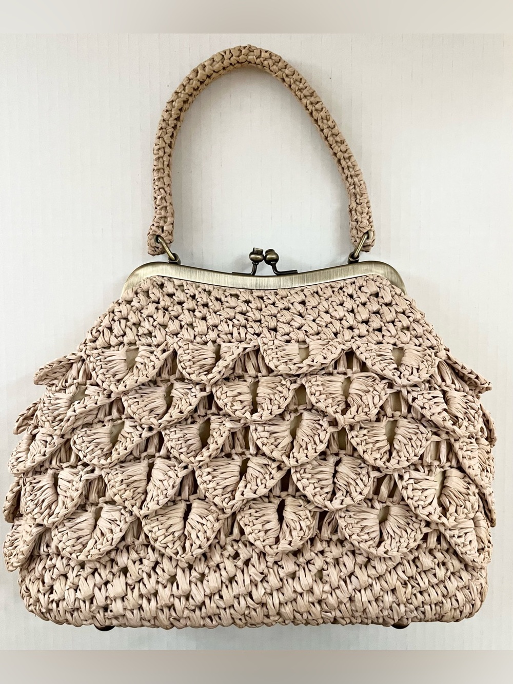 Patricia Nash Laureana Scalloped Raffia Frame Satchel/Crossbody Bag. Like New!